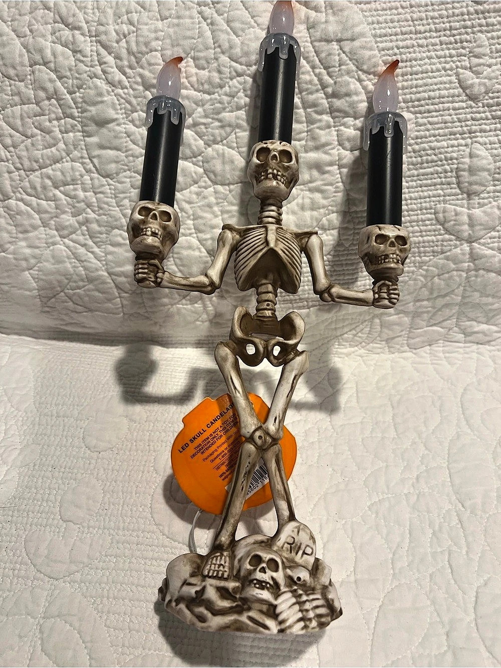 Halloween Spooky Skeleton With Skulls Light Up Flickering Candelabra - New
